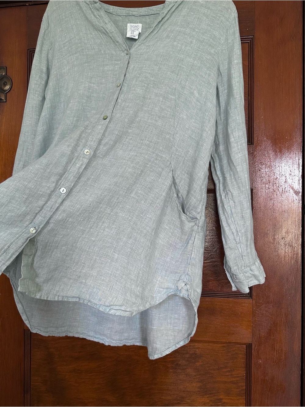 Sigrid Olsen Linen Roll Tab Sleeve V-Neck Button Down Tunic Shirt Top Sz Medium - Picture 7 of 10
